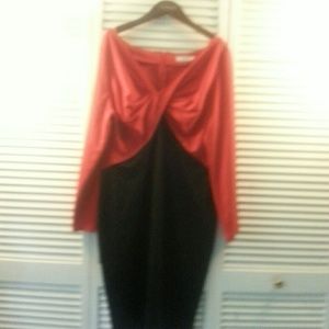 Red/black color block long sleeve dress